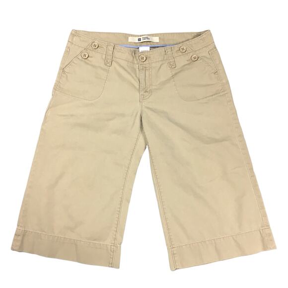 Gap Pants Low Rise Cotton Tan Khaki Capri Women's 12 Casual‎ Crop Pants Wide Leg - Picture 1 of 9